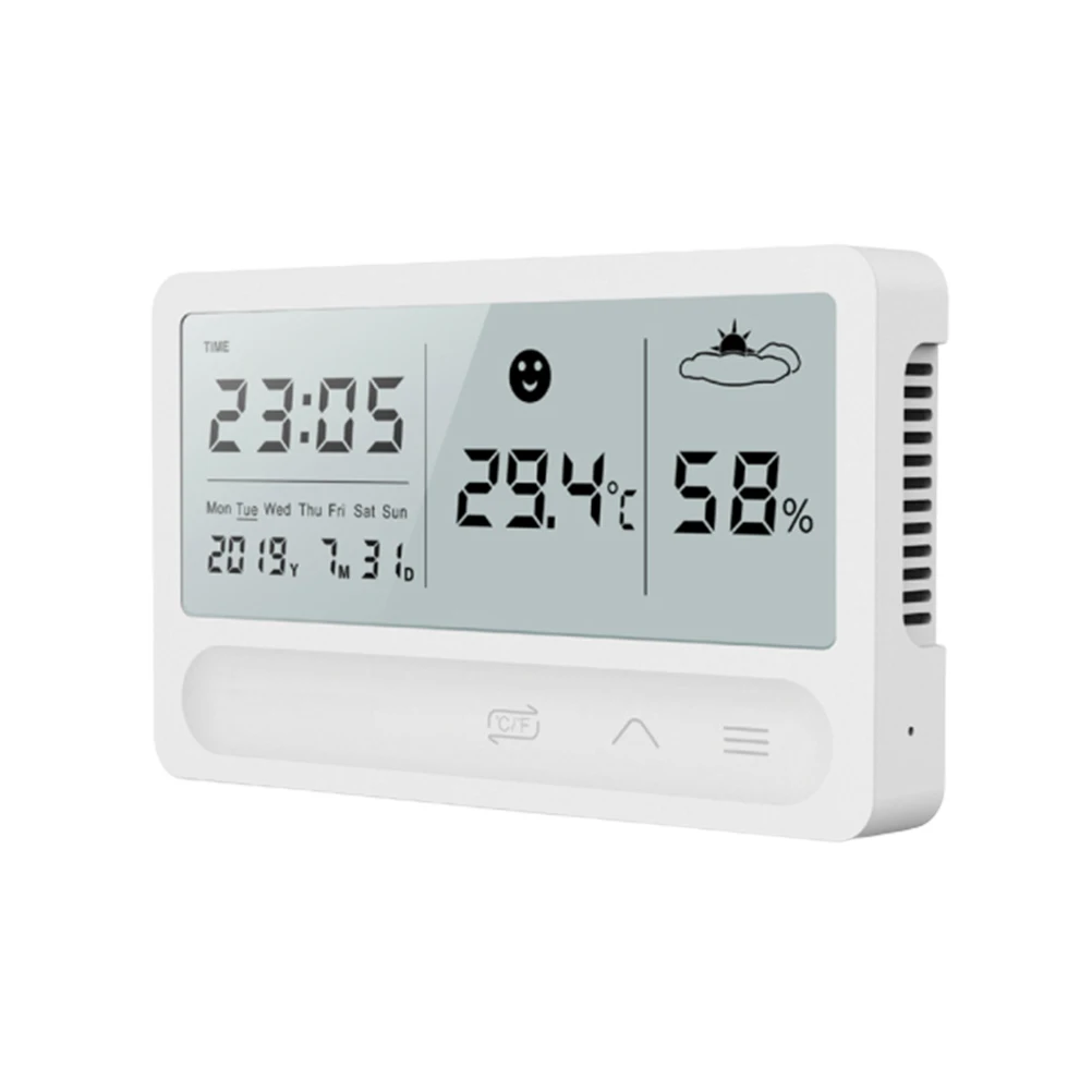 

Home Electronic Thermometer and Hygrometer Multi-Function Charging Touch White Indoor Temperature Humidity Meter Large LCD