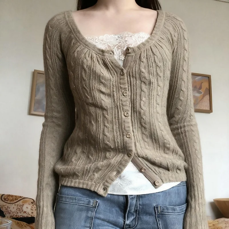 

American retro-breasted cardigan with elegant temperament and women's knitted top