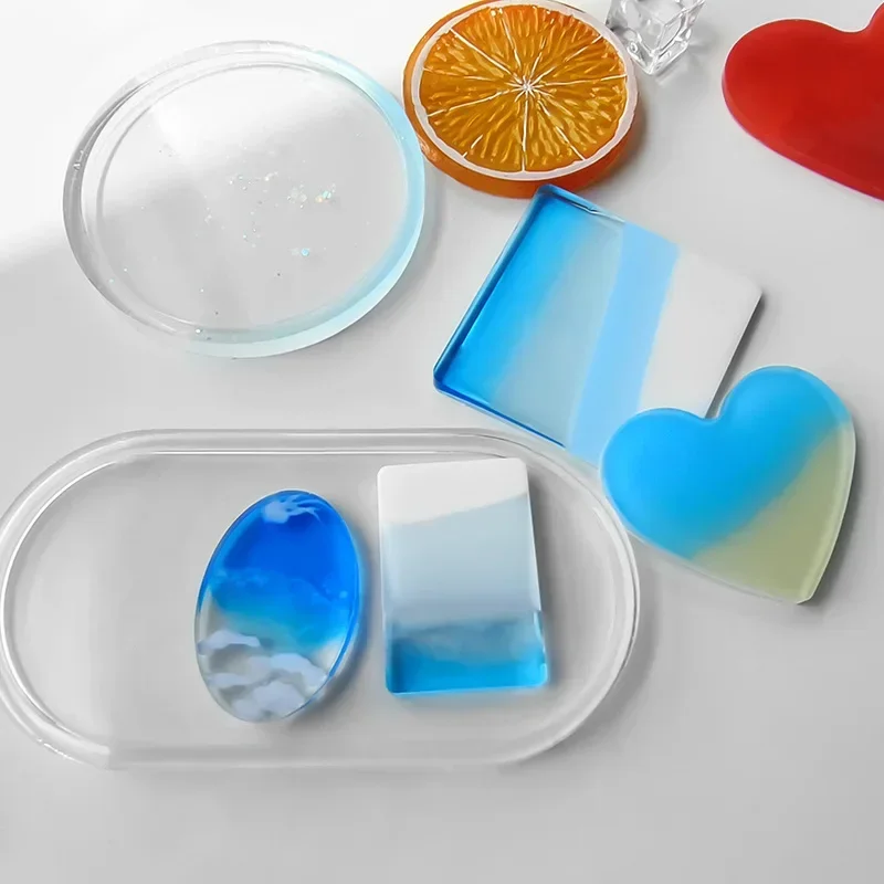 Silicone Resin Mold 3pcs for Crystal Cloud Heart Oval Rectangle Coaster Tray Plaster Mold DIY Resin Crafts Decoration Supplies