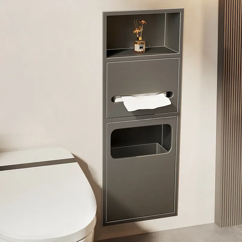For 304 Stainless Steel Recessed Toilet Trash Can Shelf Bathroom Door Niche Cabinet Finished Product Waterproof Rustproof
