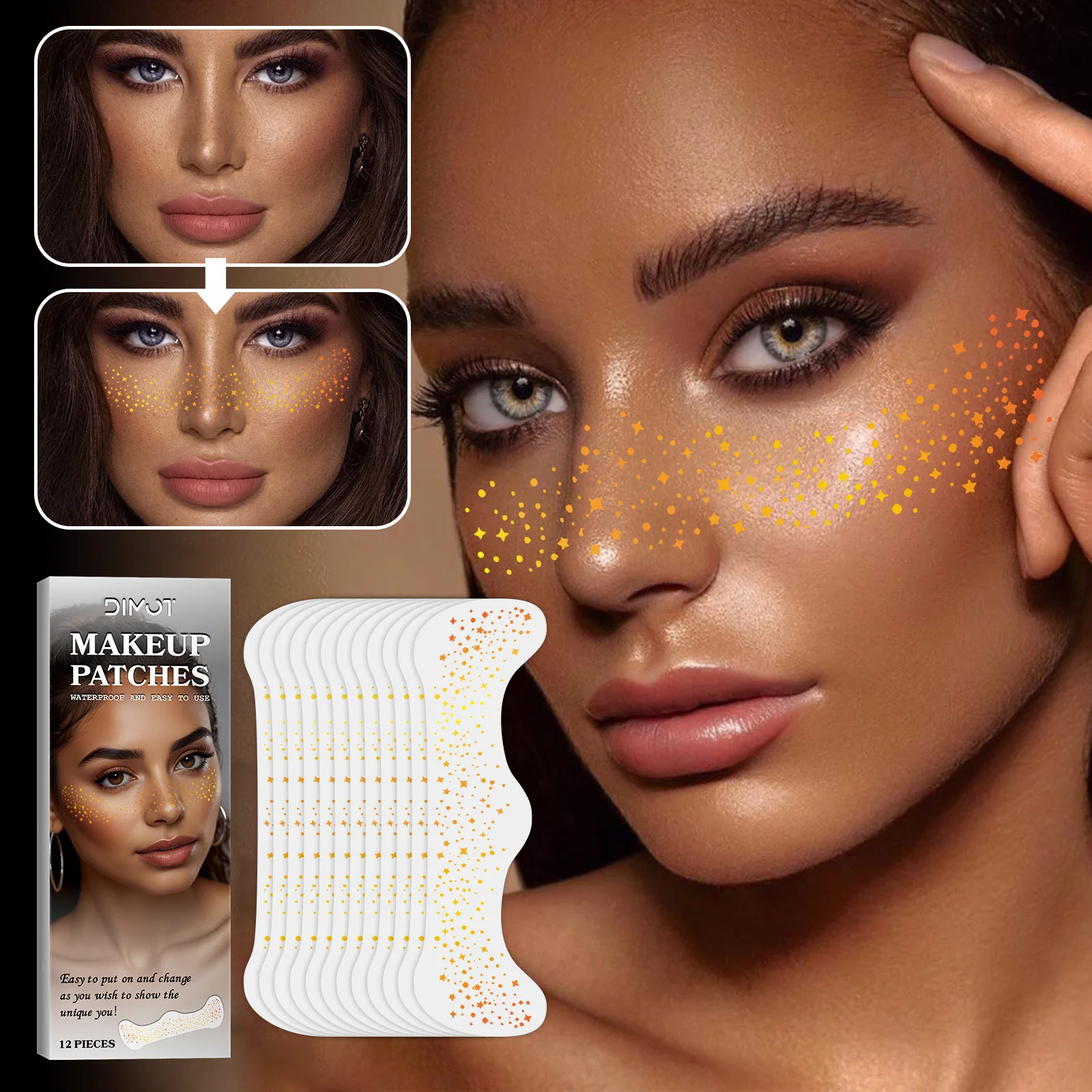 

12pcs Fake Freckles Stickers Makeup Patches Metallic Golden Silver Fake Freckles Temporary Tattoo Stickers For Women Face Makeup