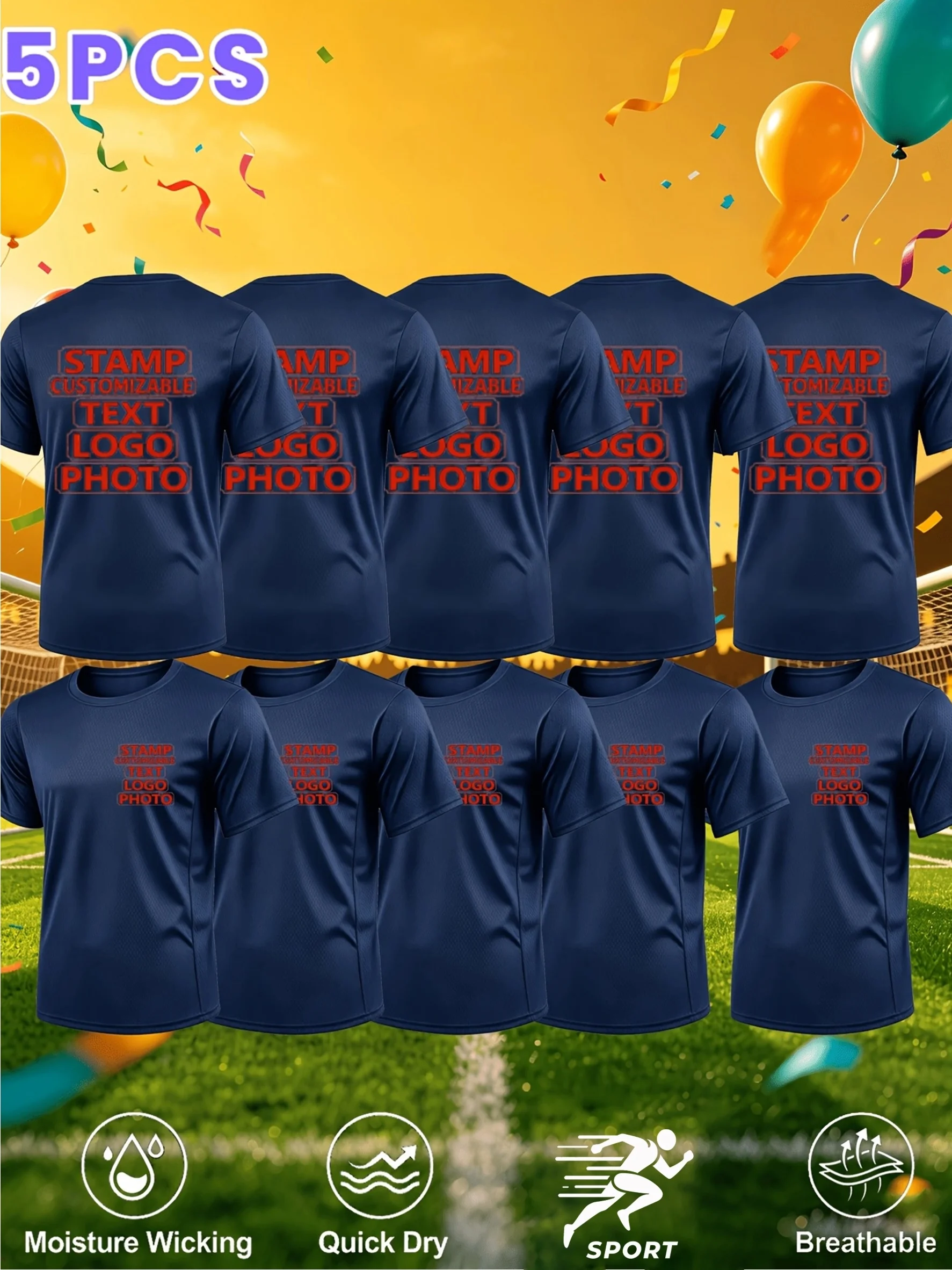 5-teiliges Set – 2026 personalisierte T-Shirts – schnelltrocknende und atmungsaktive Fußball-Trainingskleidung – gleicher Stil für Herren und Damen
