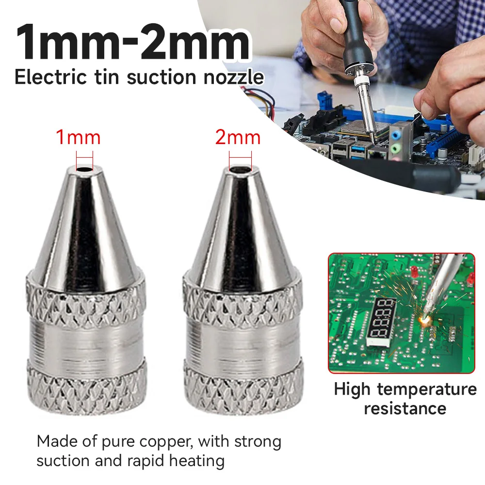10Pcs/Set 1mm/2mm Nozzle Iron Tips Electric Tin Suction Device Replacement Core For Solder Suction Heating Element Welding Tool