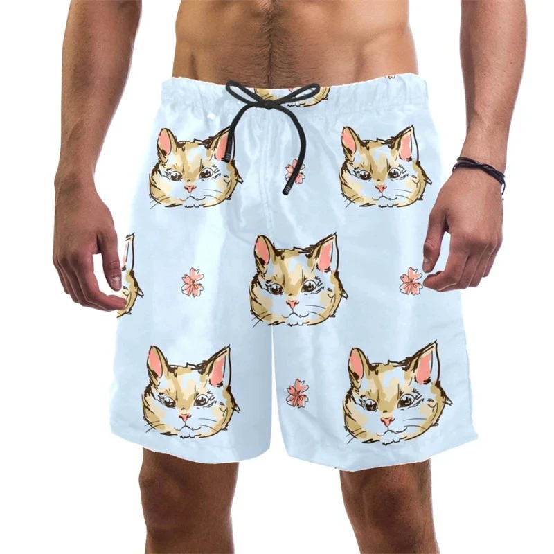 3d Print Funny Cat Beach Shorts For Men Quick Dry Swim Trunks Summer Drawstring Cool Vacation Surf Board Shorts Men Clothing