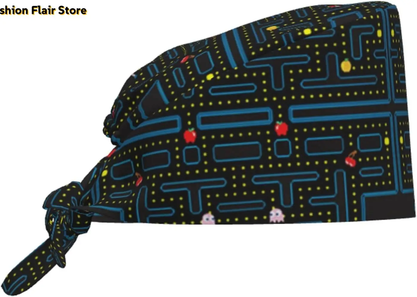 

Retro Video Game Pattern Working Cap Scrub Cap with Sweatband,Adjustable Fashion Bandage Tie Back Hat Headwear for Women Men