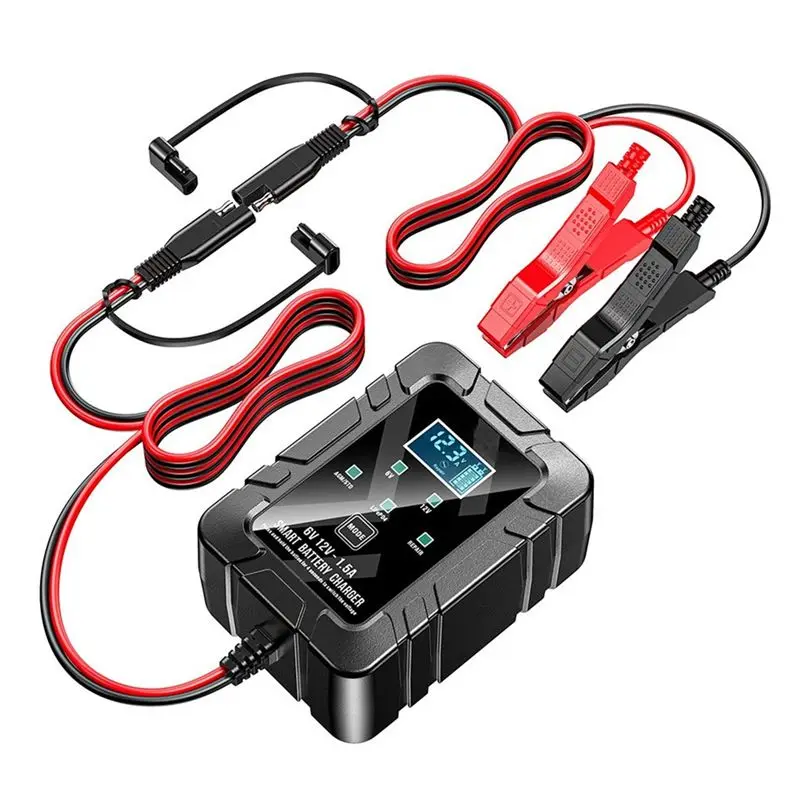 

Умное зарядное устройство для автомобильных аккумуляторов 6В/12В 1.5А, поддержка заряда для автофургонов, легковых и грузовых автомобилей, мотоциклов, быстрая зарядка