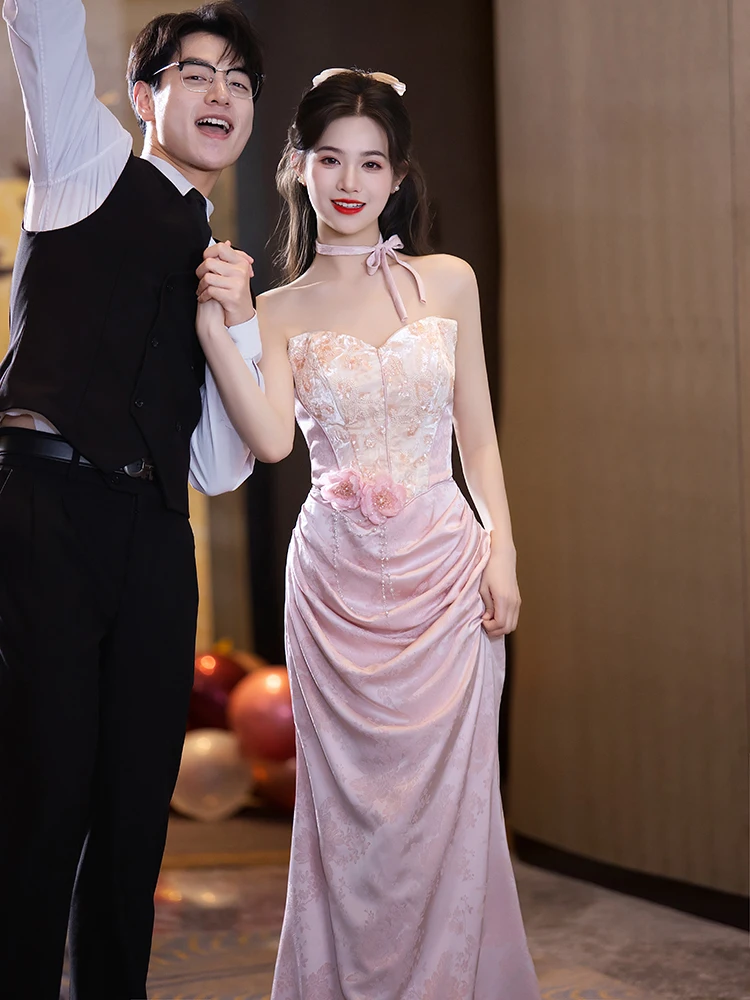 

Розовое свадебное платье без бретелек, элегантное, стройнящее, красивое, в стиле принцессы, длинное вечернее платье для свадьбы и вечеринки