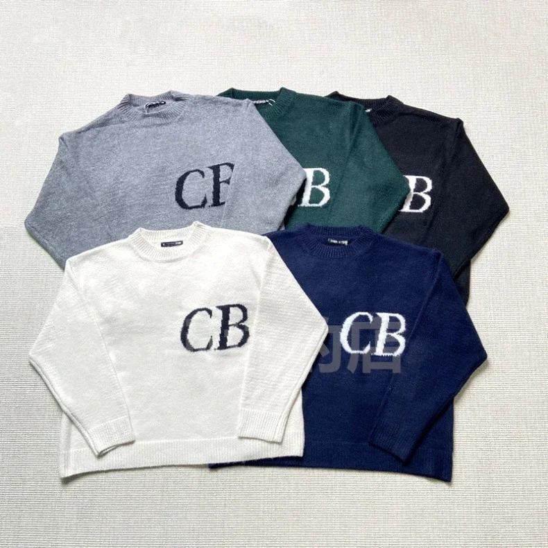 Oversized CB Logo Black Sweaters Men Women 1:1 Top Quality Jacquard Crewneck Casual Knit Pullovers With Tags