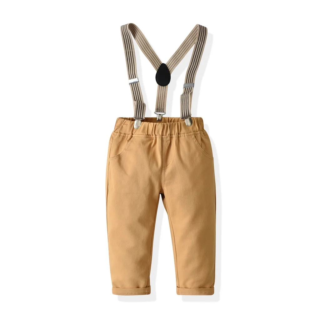 Gentleman Clothes for Kids Boy Terno 1-7 Year Old Kids Blouse + Suspender Pants Children Brown Them Wedding Suit Birthday Outfit