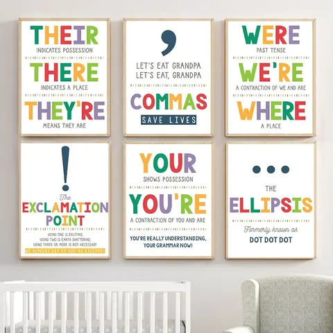 English Grammar Punctuation Educational Posters Canvas Painting Homeschool Classroom Wall Pictures Speech Symbols Room Decor