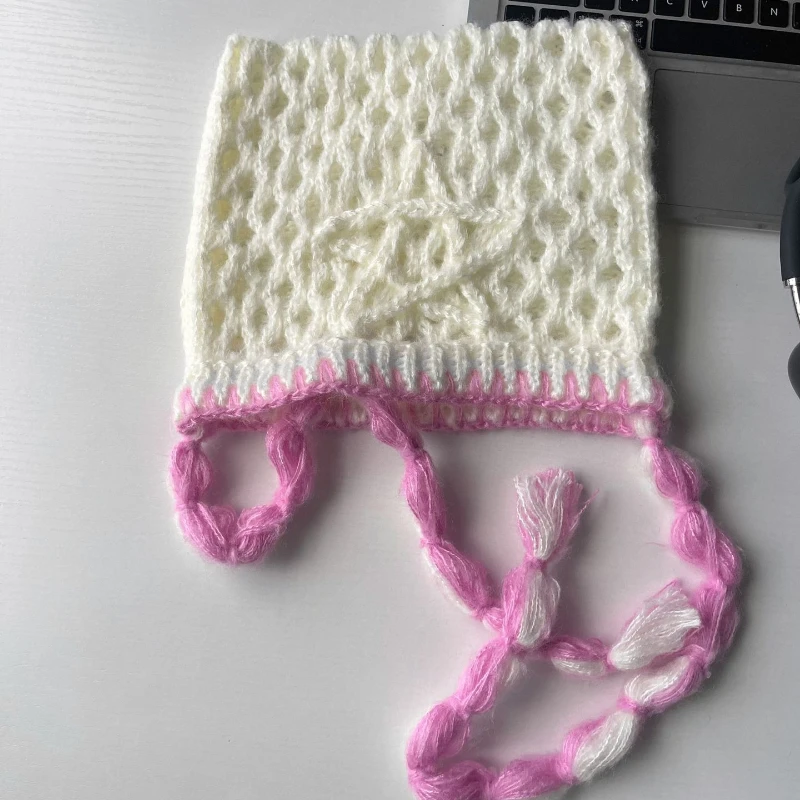 Nuove stelle di nicchia tessuto a mano orecchie di gatto berretto lavorato a maglia donna autunno e inverno Y2k personalità della moda Lace-up Cover