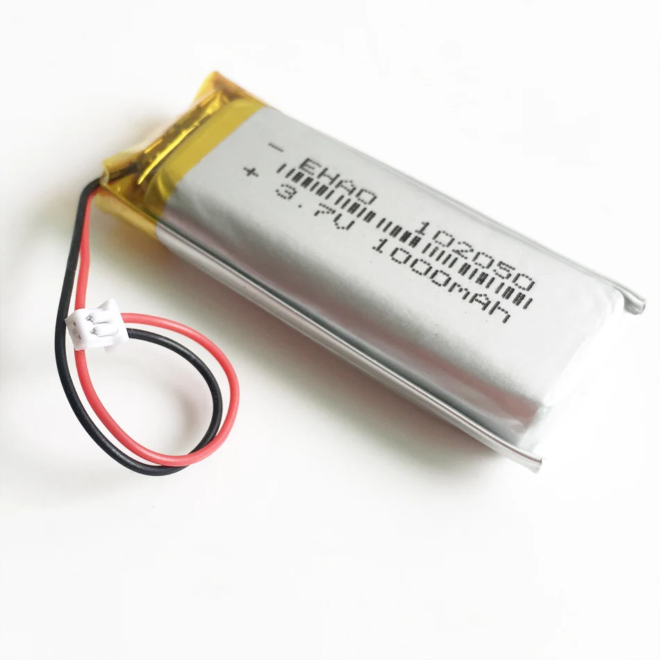 3.7V 1000mAh litowo-polimerowa Lipo akumulator 102050 JST 1.25mm 2-pinowa wtyczka do przewodowy mikrofon domowej KTV kamera GPS