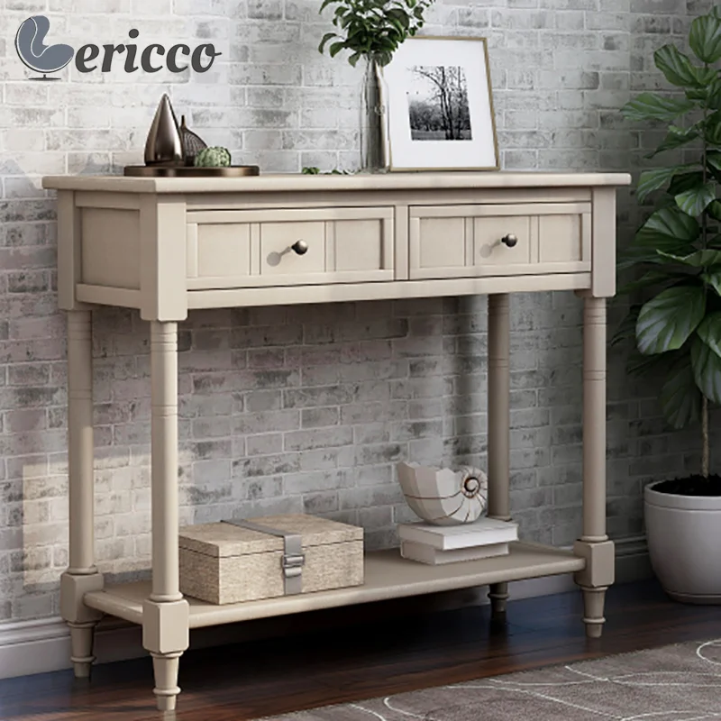 GERICCO Console Table Antique Modern Design Entryway Table Living Room 5-color Multifunction Solid Wood Entry Table with Drawers