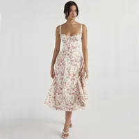 Vestido halter de gama alta a la moda de color sólido con temperamento nuevo de lujo vestido floral para mujer