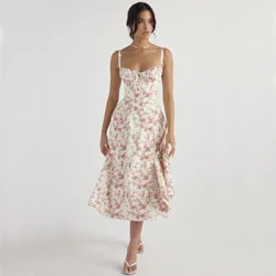 Luxury new temperament solid color fashion high-end halter dress floral dress women