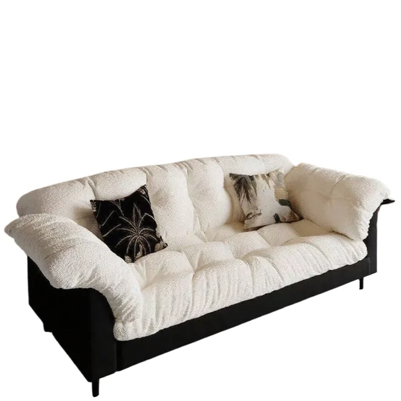 

Retro lazy wind camellia fabric sofa straight row small apartment rental room living room