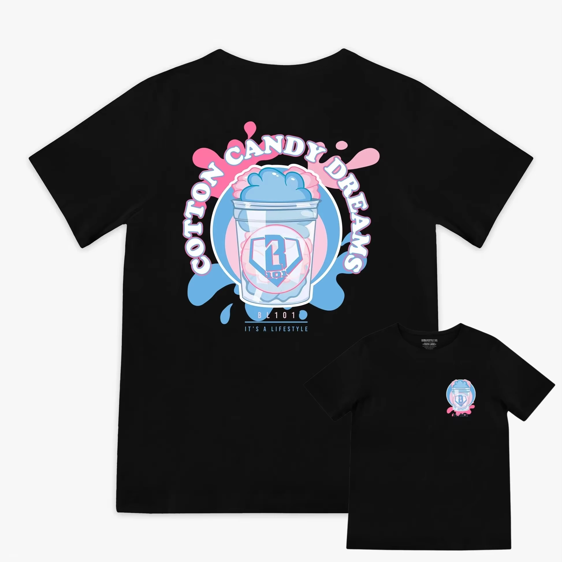 Family Matching T‑Shirt Cotton Candy Dreams Back Print Ice Cream Cone Graphic Sweet Dessert Cartoon Colorful Short Sleeve Tee
