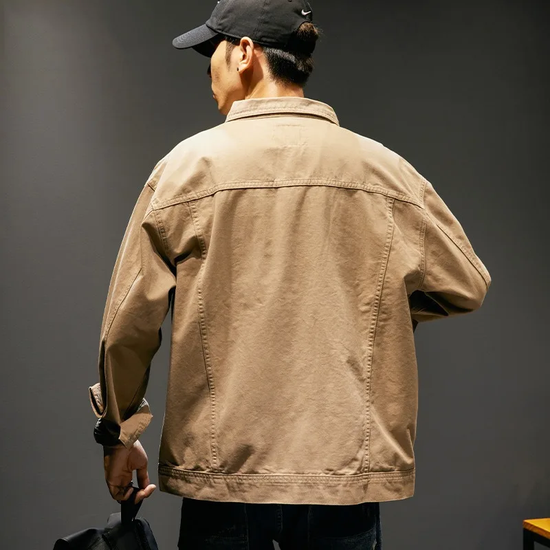 Man Cargo Coat Spring Autumn Vintage Turn Down Collar Single-breasted Male Outerwear Thin Simple Long Sleve Outdoor Men Jacket