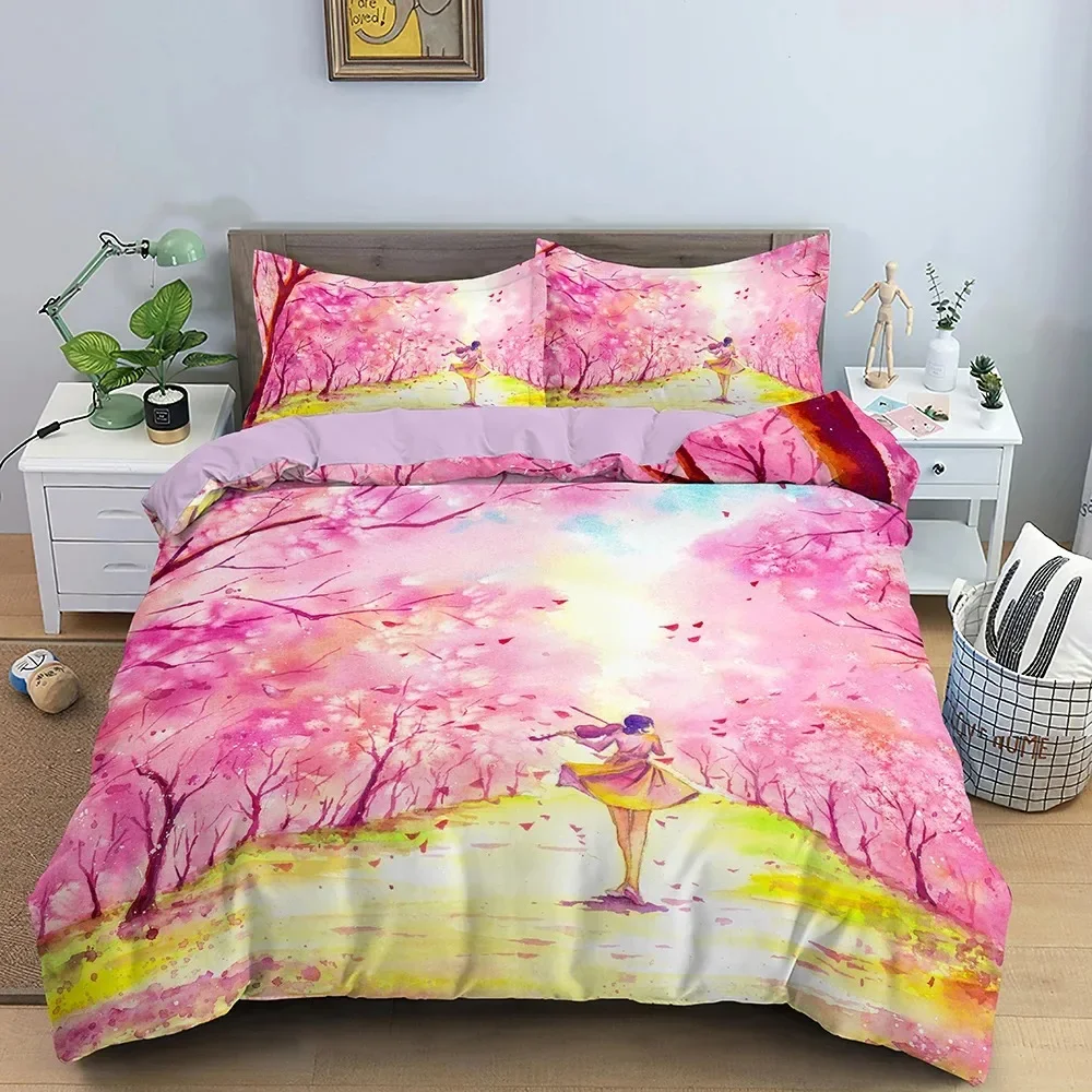 

Watercolor Landscape Bedding Set Boys Girls Twin Queen Size Duvet Cover Pillowcase Bed Kids Adult Fashion Home Textileextile
