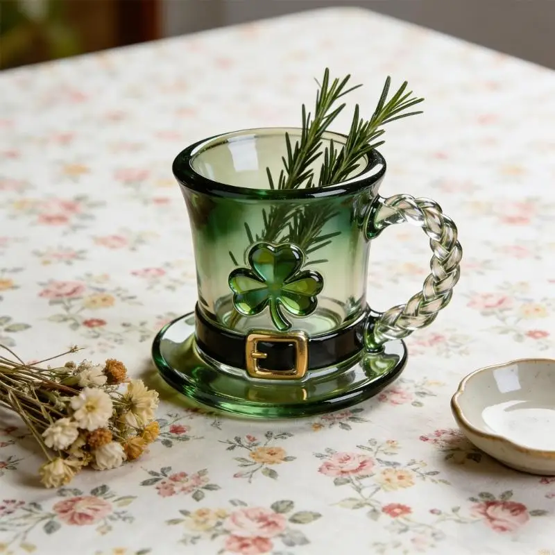 

Креативная прозрачная пластиковая кофейная чашка с 3 листьями клевера, дизайн, чашка для питья, идеально подходящая для и 87HA