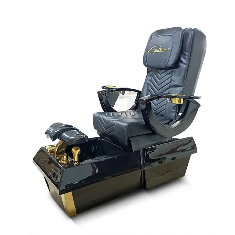 High End Stainless Steel Gold Plated Electric Black Pedicure Chair Luxury Foot Massage Chair For Sale