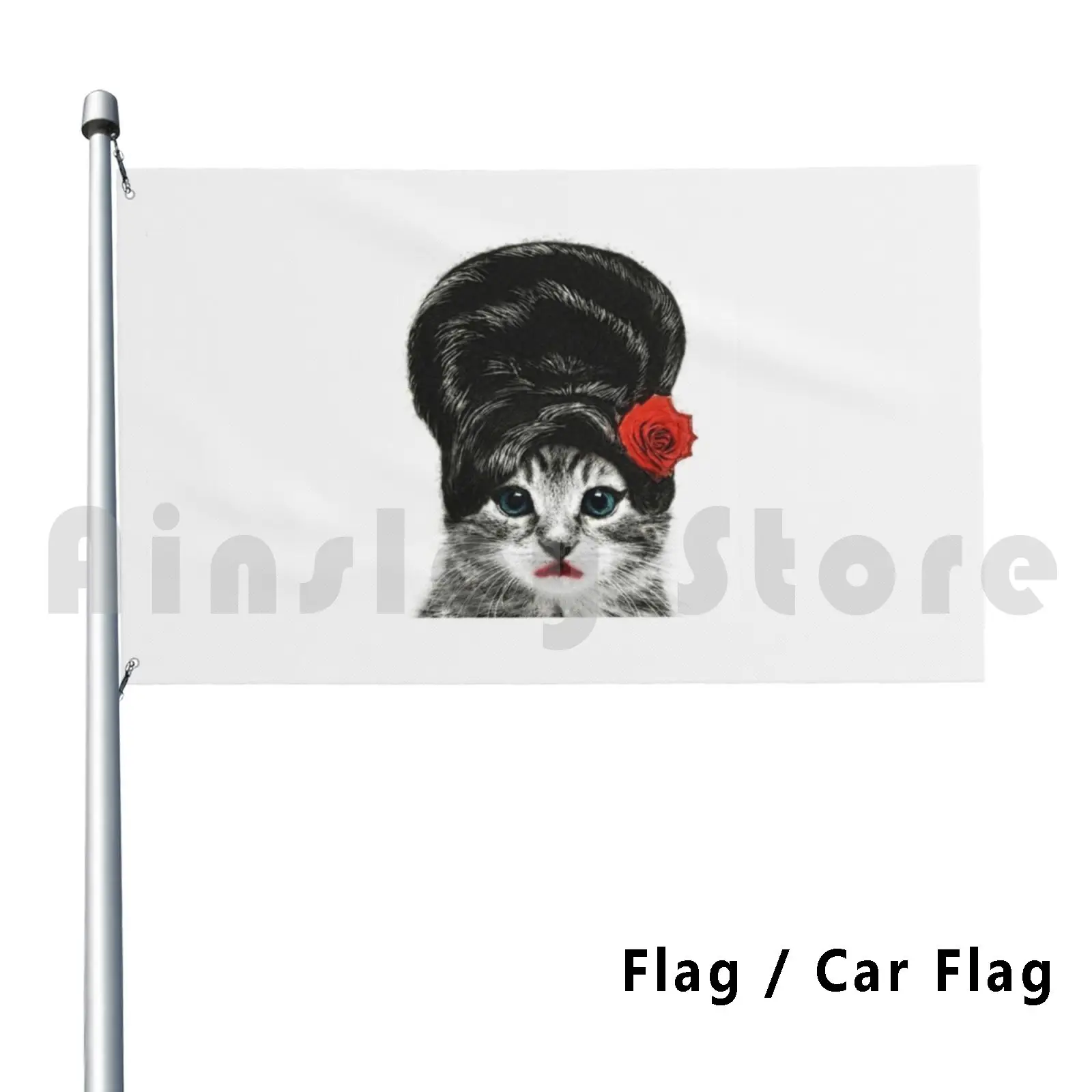 Amy Winehouse Cat Outdoor Decor Flag Car Flag Amy Winehouse Cat Feline Animal Back Black Rose Singer Famous