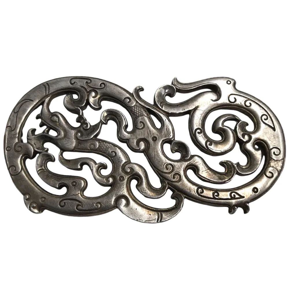 

Chinese Ancient Tibetan Silver Micro-carved Double-sided Hollow Dragon Pagoda