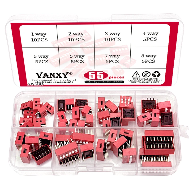 8 values kit Slide Type Switch Module 1 2 3 4 5 6 7 8 Bit 2.54mm Position Way DIP Red Pitch Toggle Switch Red Snap Switch