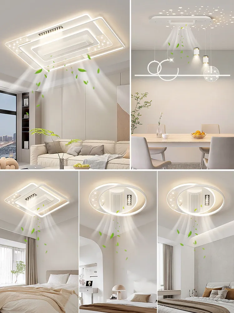 Modern Minimalist Ceiling Light with Bladeless Fan, Home LED Lamp for Living Room