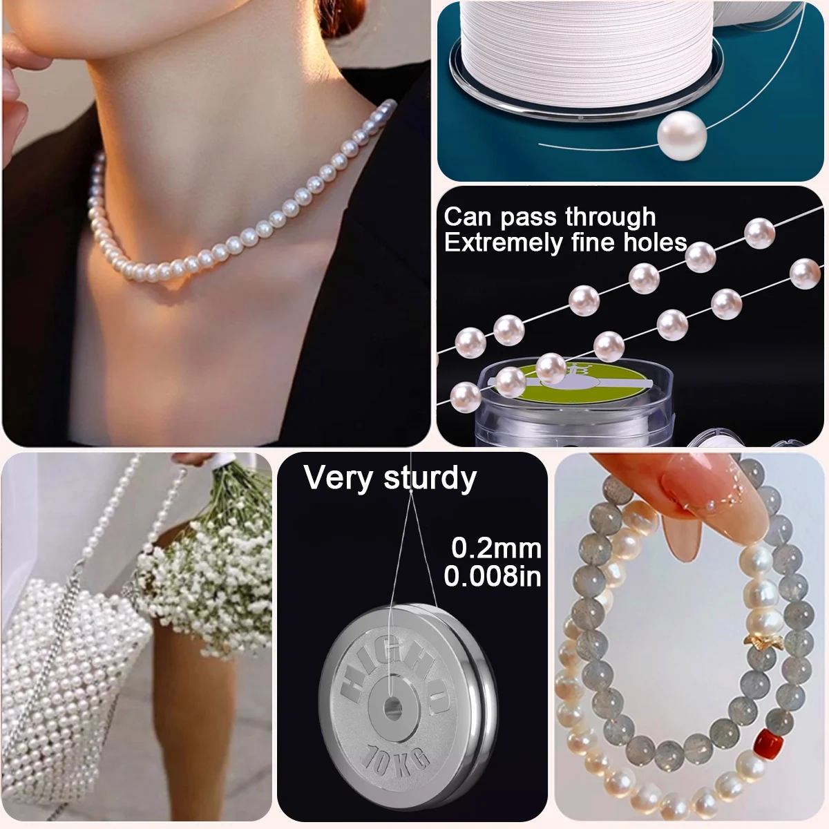 0.2-1.0mm White Non-Stretch Beading Cord, DIY Thread