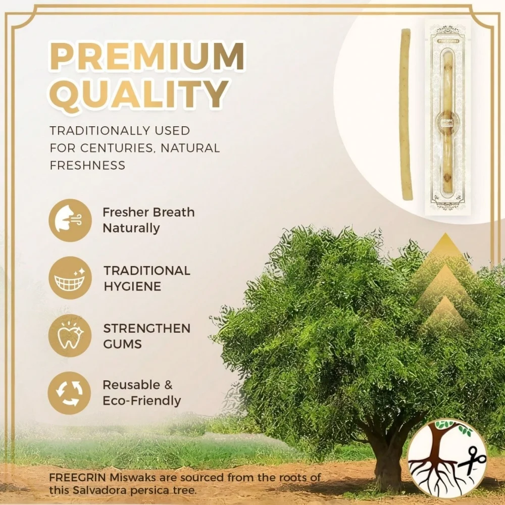 FREEGRIN 16er-Pack Natürliche Miswak-Stäbchen-Set mit Schneidwerkzeug, Tragbare Siwak Traditionelle Zahnbürste, Kaustäbchen für Zahnpflege, Bestseller – Detail 3