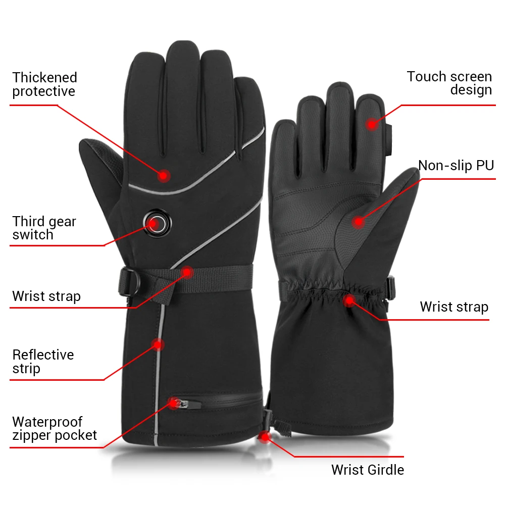 Men's And Women's Winter Motorcycle Heating Gloves, Skiing Waterproof Riding Gloves, Touch Screen Rechargeable Heating Gloves