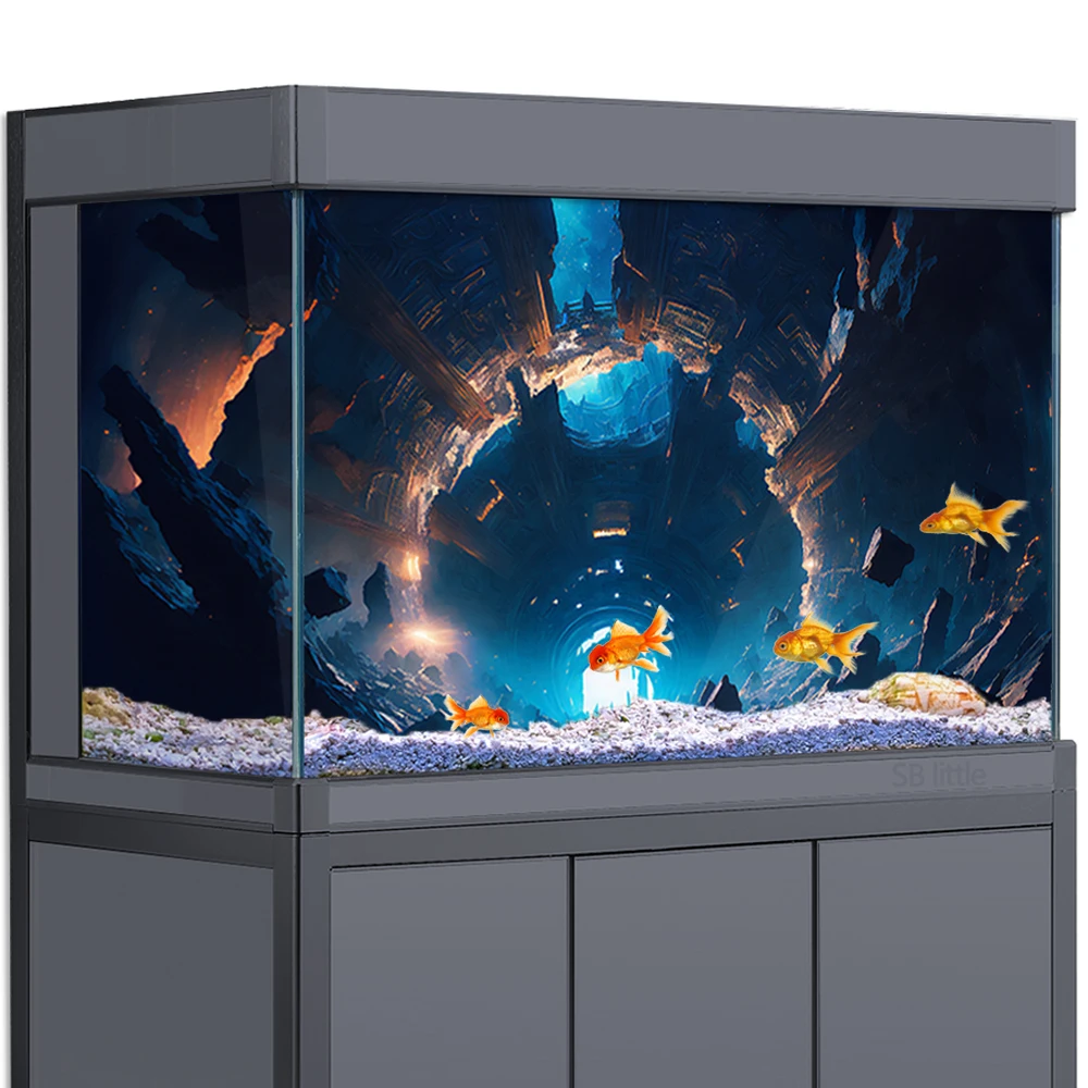 Fish Tank Aquarium Background 3D Vortex Science Fiction Relic Reptile Habitat Decorations PVC Poster Sticker Printing Wallpaper