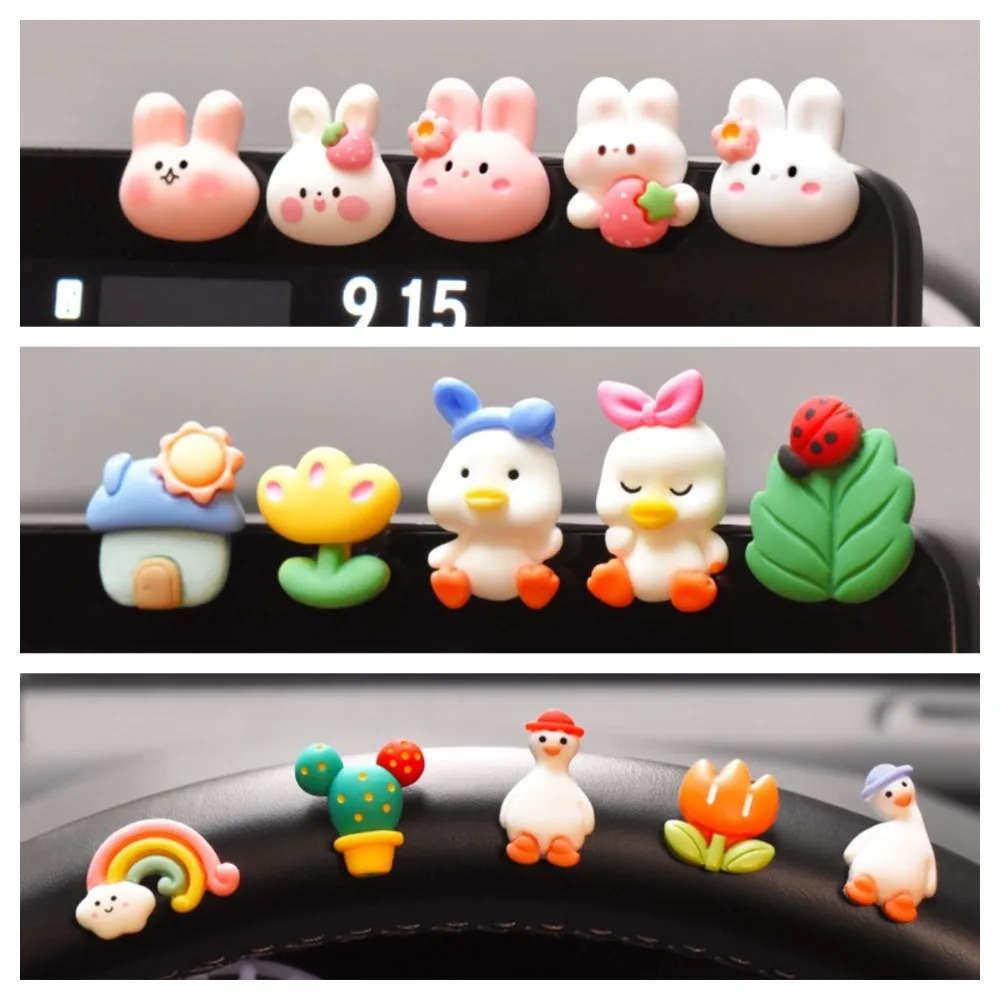 5pcs/set Cute Decorative Stickers Cartoon Resin Car Control Screen Stickers Rabbit Bow Duck Cactus Mickey