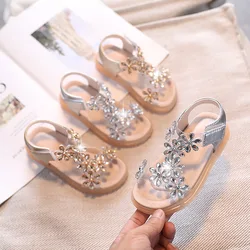 Summer Girls Sandals Rhinestone Flip Flops Children Princess Shoes Girls Bling Slipper Beach Shoes Kids Bowtie Slides Baby