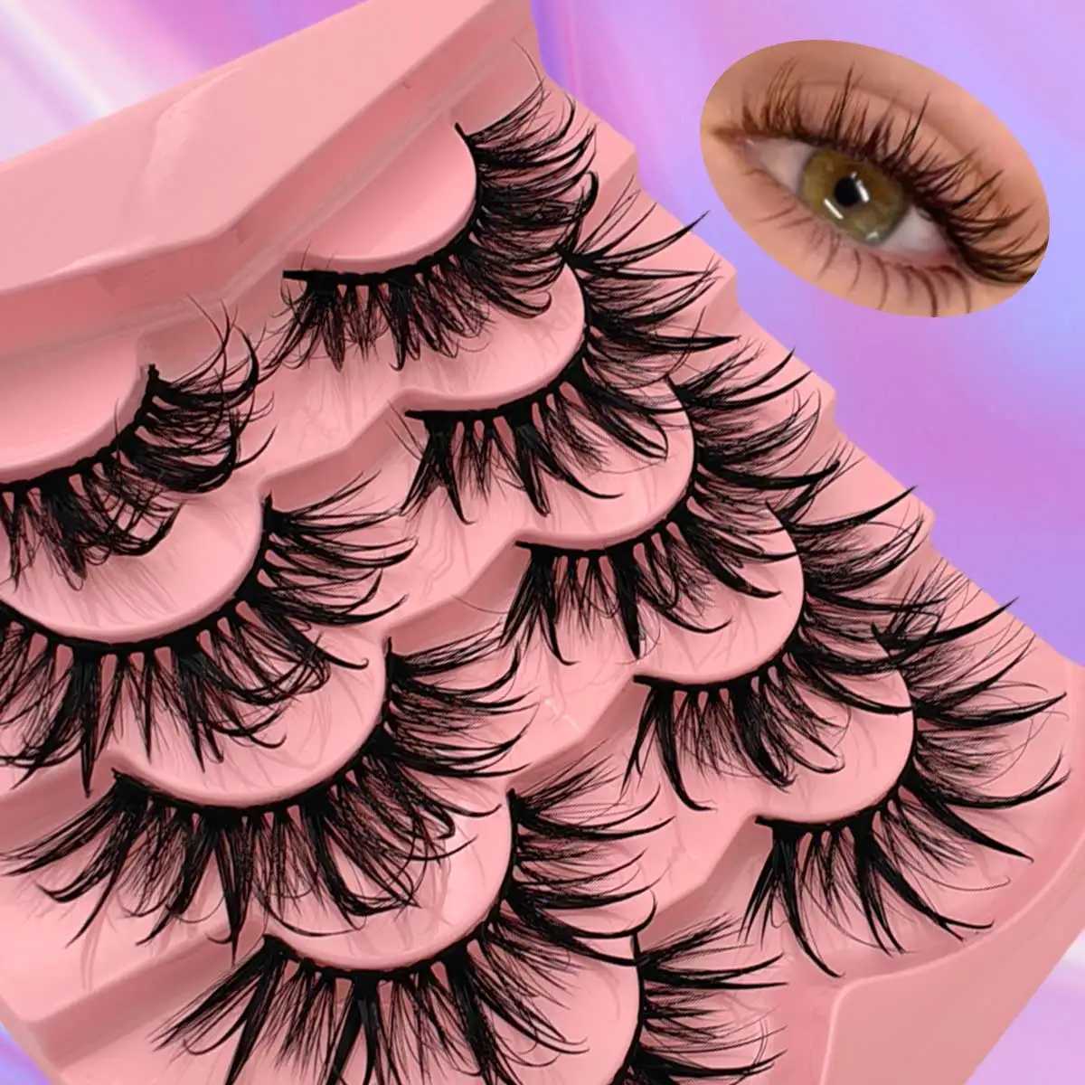 5 Pairs Wet Look Faux Mink False Eyelashes Natural Curl Thick Long Fluffy Fairy Cat Style for Holiday Events Costume Parties