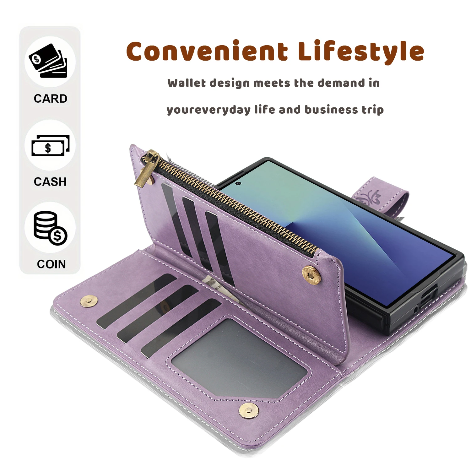 Wrist Strap Leather Zipper Wallet Card Slot Phone Case for Samsung Galaxy Z Fold 7 6 5 4 3 Fold6 Fold5 Fold4 Flip Stand Cover view 6