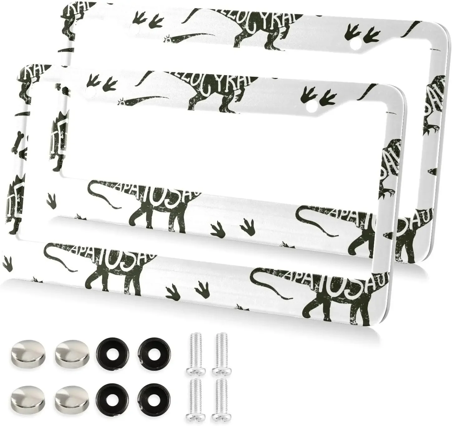 

Cute Dino License Plate Frames 2 Pcs 2 Holes Aluminum License Plate Car License Plate Holder with Screw Caps for US Vehicles