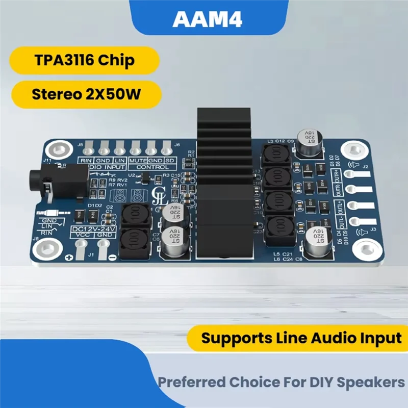 

ABVO-TPA3116 2X50w Audio Amplifier Board TPA3116 Audio Stereo Amplifier Board Bypass Mode Stereo No Sound And No Background
