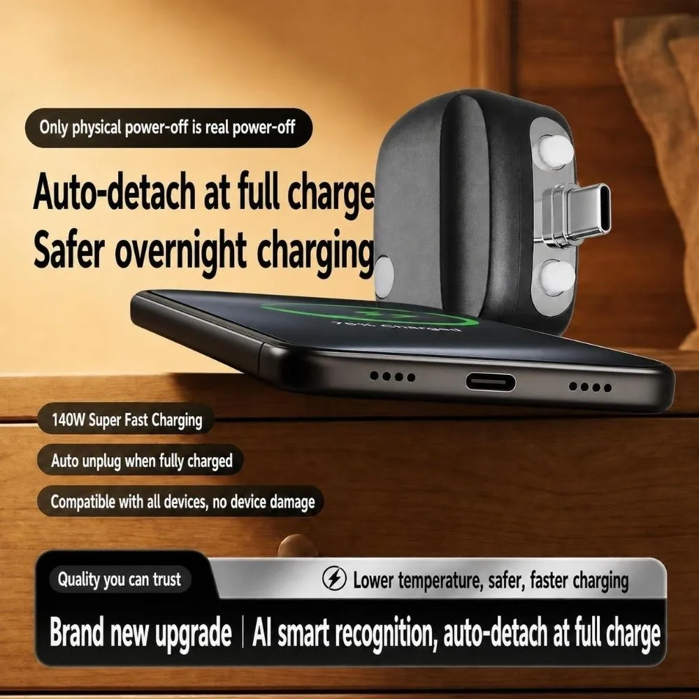 140W Smart Auto Eject Charger Type-C Auto-Disconnect Auto Disconnect Charging Adapter Battery Protection