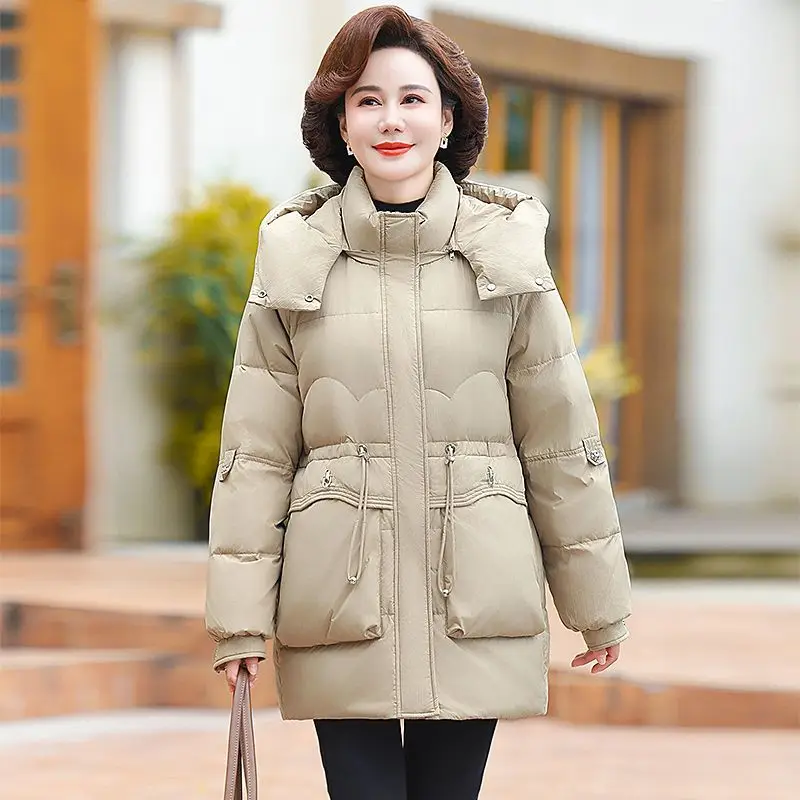 2025 Winter New Women's Down Jacket Loose Commuting Windproof Hooded White Duck Down Slim Fit Jacket