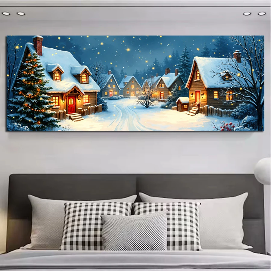 

Snow House Village Large Size Diy Diamond Painting Kits Scenery Christmas Eve Full Square Round Drill Mosaic Embroidery Picture