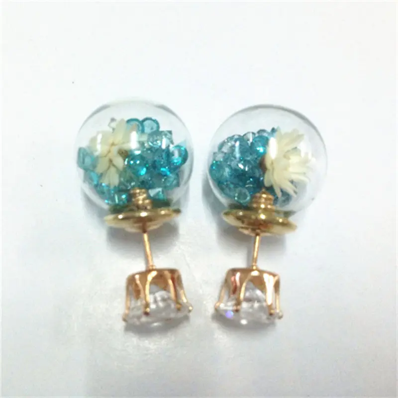 2024 New Design Fashion Brand Jewelry Glass Flowers Crystal Stud Earring Double Side Pearl Summer Style Daisy Earrings For Women