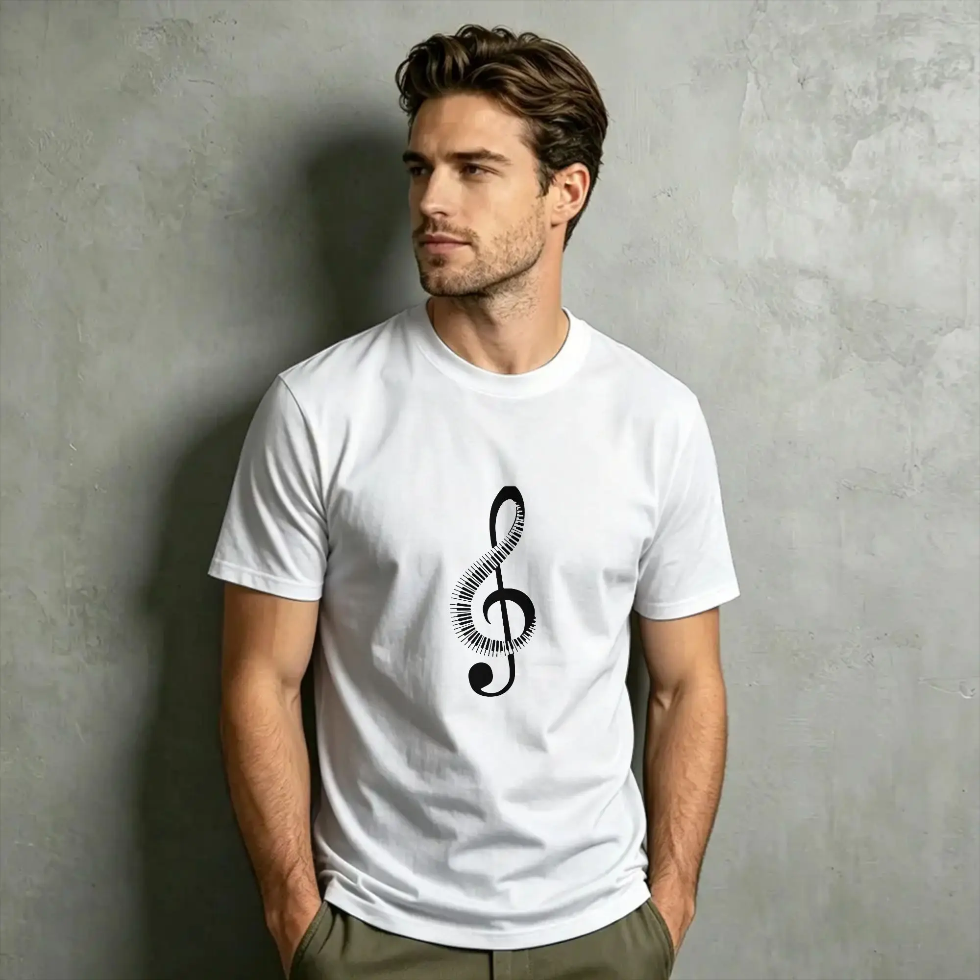 Men's Minimalist Piano Key Treble Clef T Shirt  100% Cotton Clothes Funny Short Sleeve Crewneck Tees Birthday Gift T-Shirt