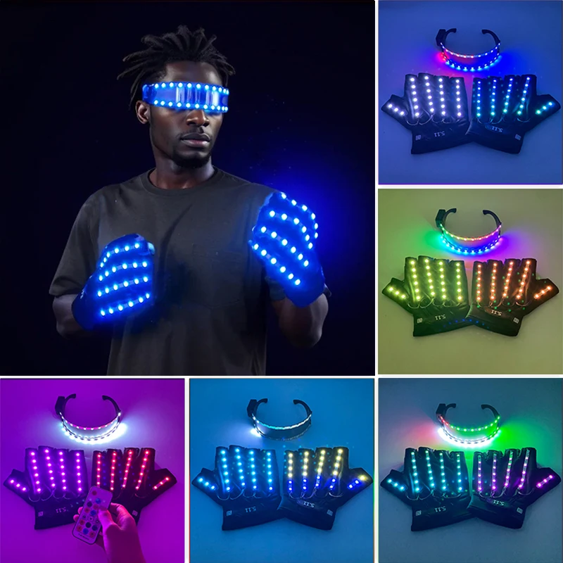 Creative Electronic luminous glasses and gloves Remote control glowing glasses LED light up glasses for Club Glow Party Supplies