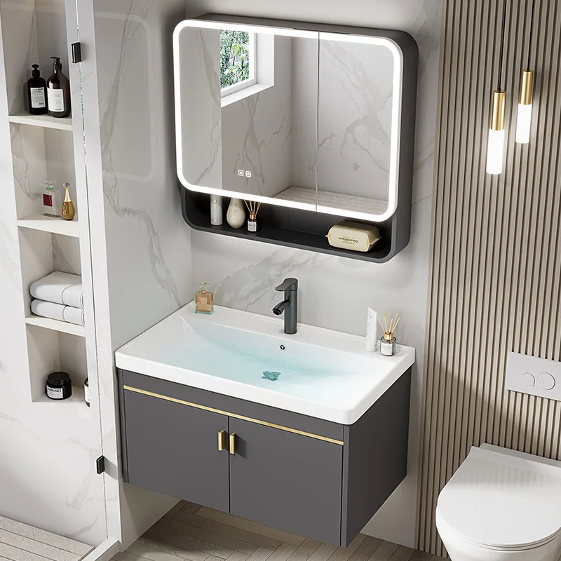 Wall-mounted space aluminum bathroom cabinet combination bathroom ceramic integrated deepening ocean basin face wash hand