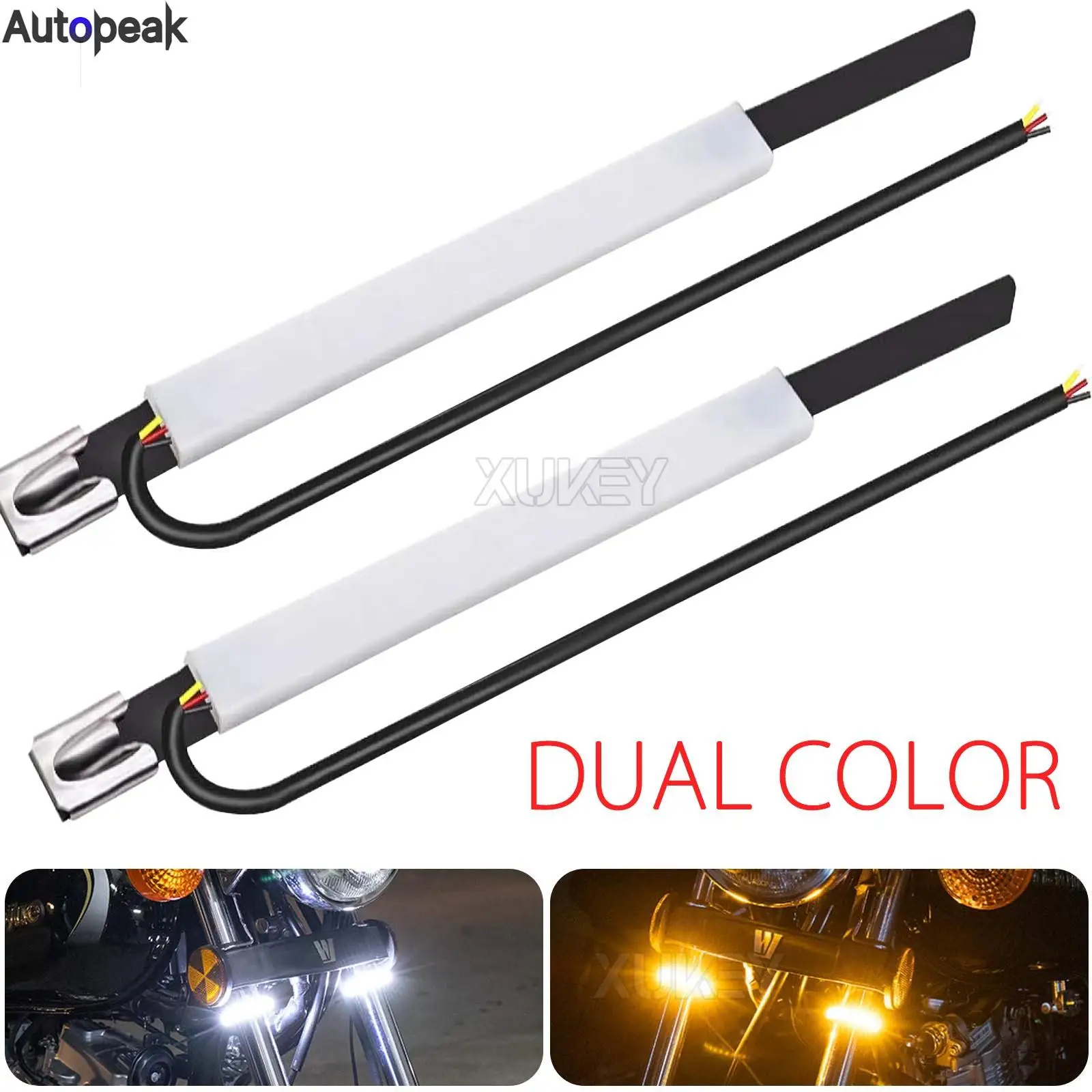 

2x Motorcycle Turn Signals DRL Light Sequential Motorbike Front Rear Light Flexible White and Amber LED Strip Lights Switchback