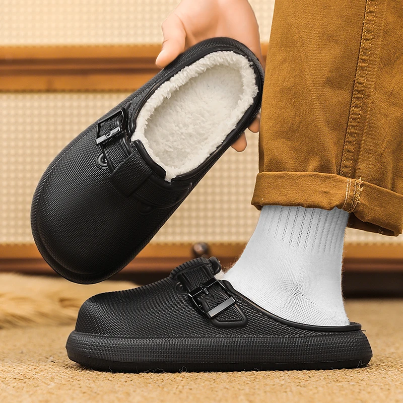 

Thick Sole Home Indoor Outside Men And Women Couples waterproof Winter Household Warm Fluffy Slippers Plush Cotton Shoes Ladies