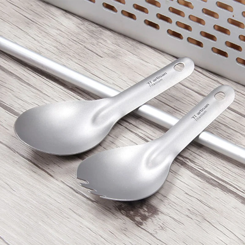 

Tiartisan Camping Tableware Titanium Spoon Short Handle Scoop Lightweight Outdoor Picnic Dinnerware Spoon Fork