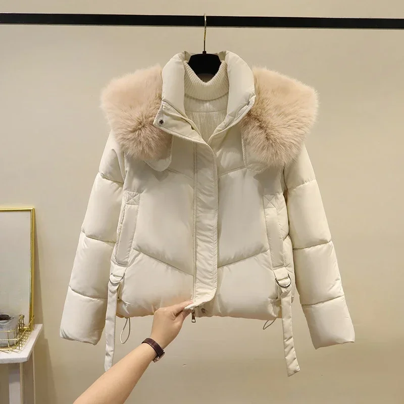 2024 Trendy Slim-fit Solid Color Thickened Parkas with Faux Fur Collar Perfect for Commuting and Keeping Warm in Winter